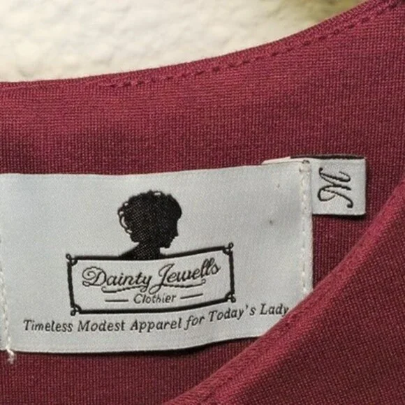 Dainty Jewell’s Burgundy Modest Midi Dress Women’s M Long Sleeve Fit & Flare - Picture 3 of 10